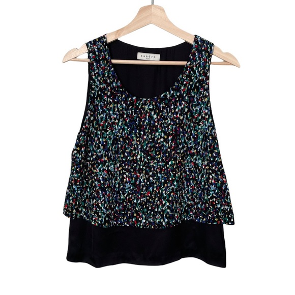 Sandro Paris Multi-Colour Abstract Print Layered Sleeveless Blouse - Picture 2 of 12